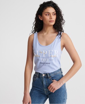 Superdry Serif Floral Embroidered Classic Női Mellény Kék | XEUWZ0473